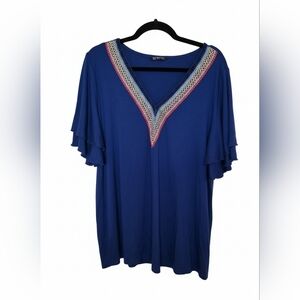 2 For $20 BloomChic Blue Blouse with Crochet V-Neck